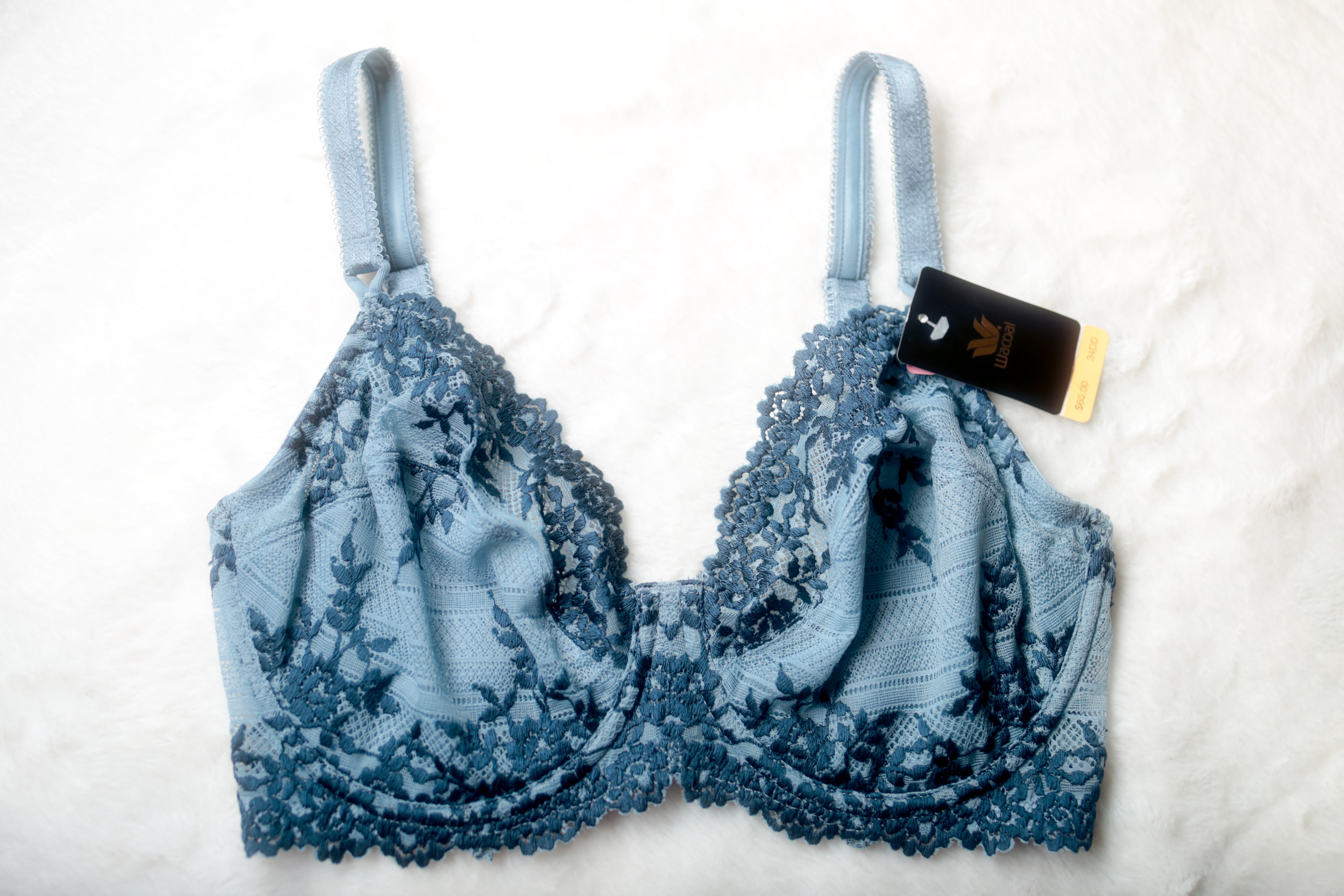 Wacoal 34DD Embrace Lace 65191 Unlined Embroidered Underwire Bra Blue NEW