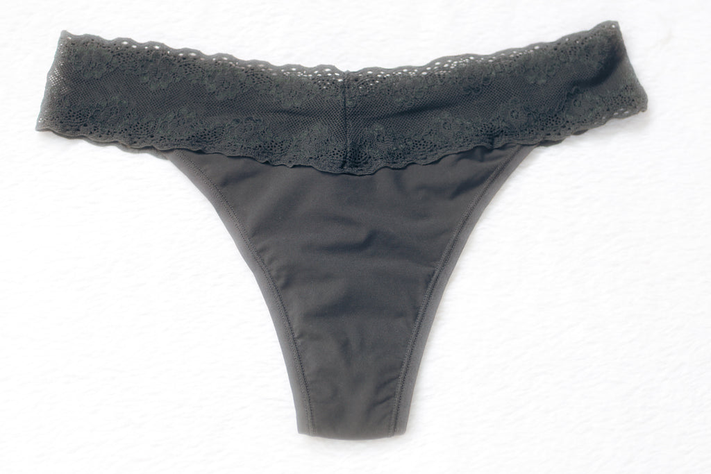 Natori Bliss Perfection One Size Thong Panty Dark Gray NEW
