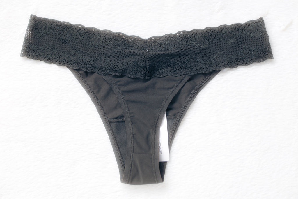 Natori Bliss Perfection One Size Thong Panty Dark Gray NEW