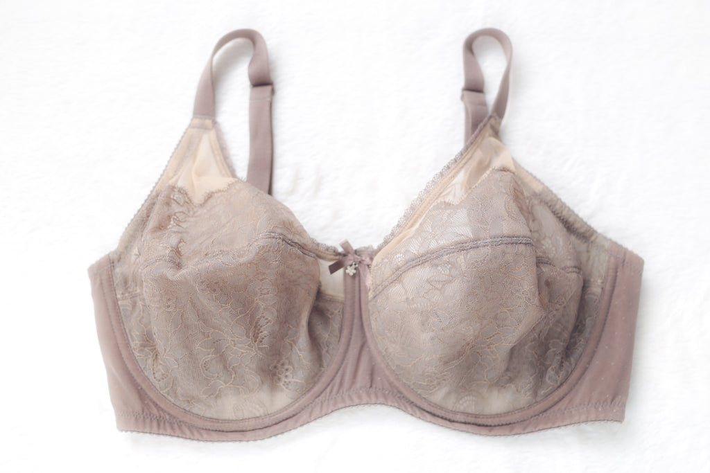 Wacoal Retro Chic Full Figure 855186 Unlined Sheer Lace Underwire Bra Brown 38DD