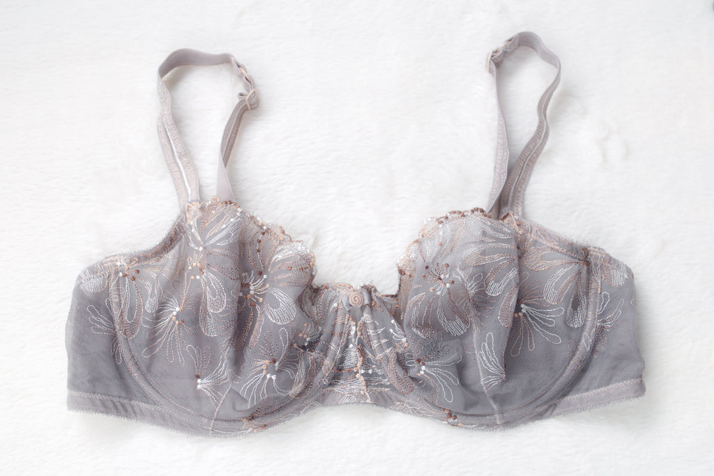 Paramour Full-figure Unlined Embroidered Sheer Lace Mesh Bra Underwire Gray 42C