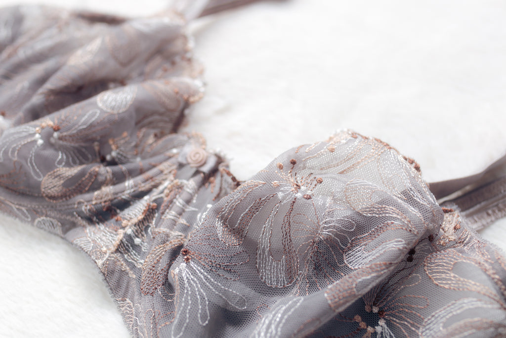 Paramour Full-figure Unlined Embroidered Sheer Lace Mesh Bra Underwire Gray 42C