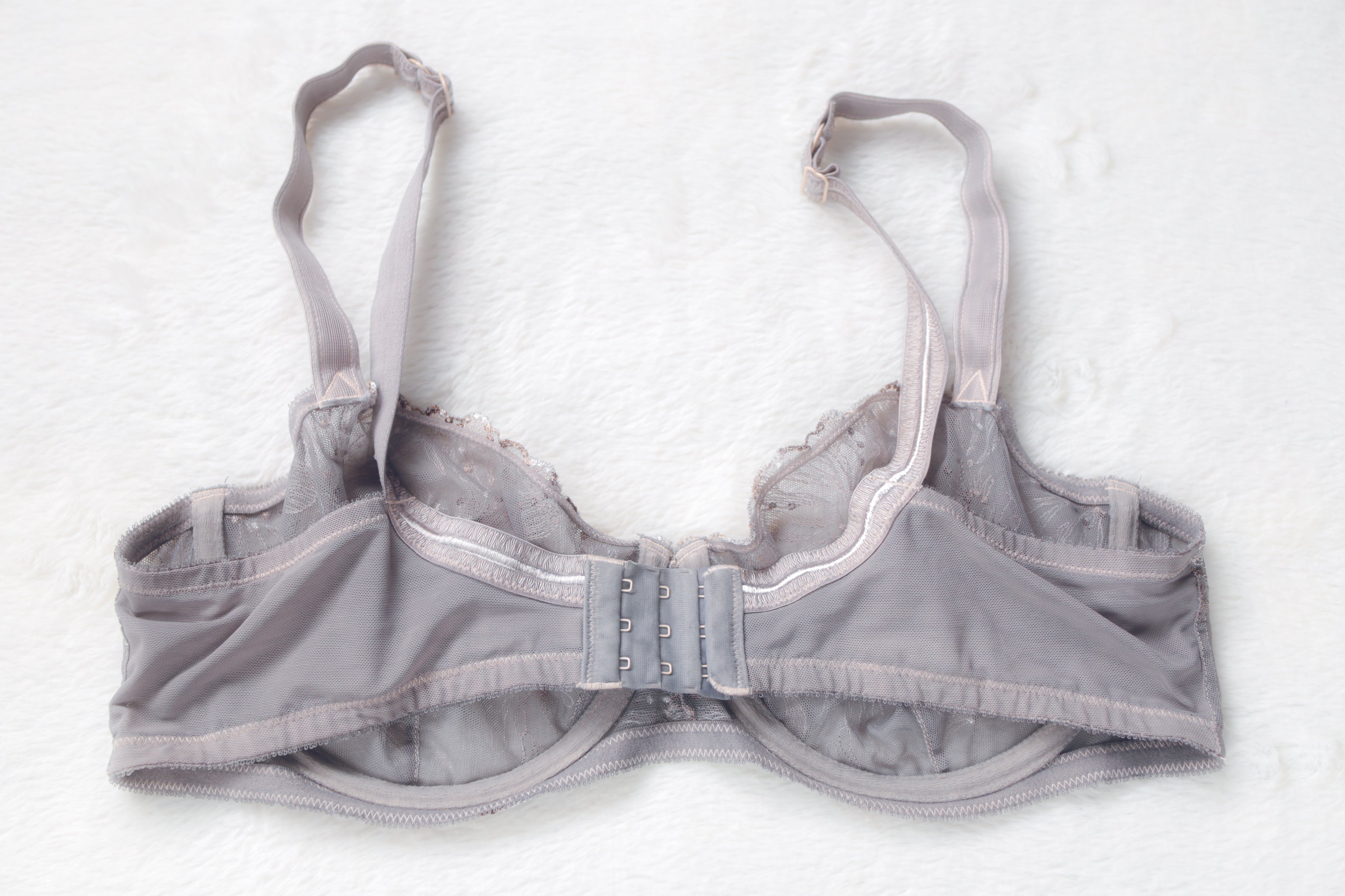 Paramour Full-figure Unlined Embroidered Sheer Lace Mesh Bra Underwire Gray 42C