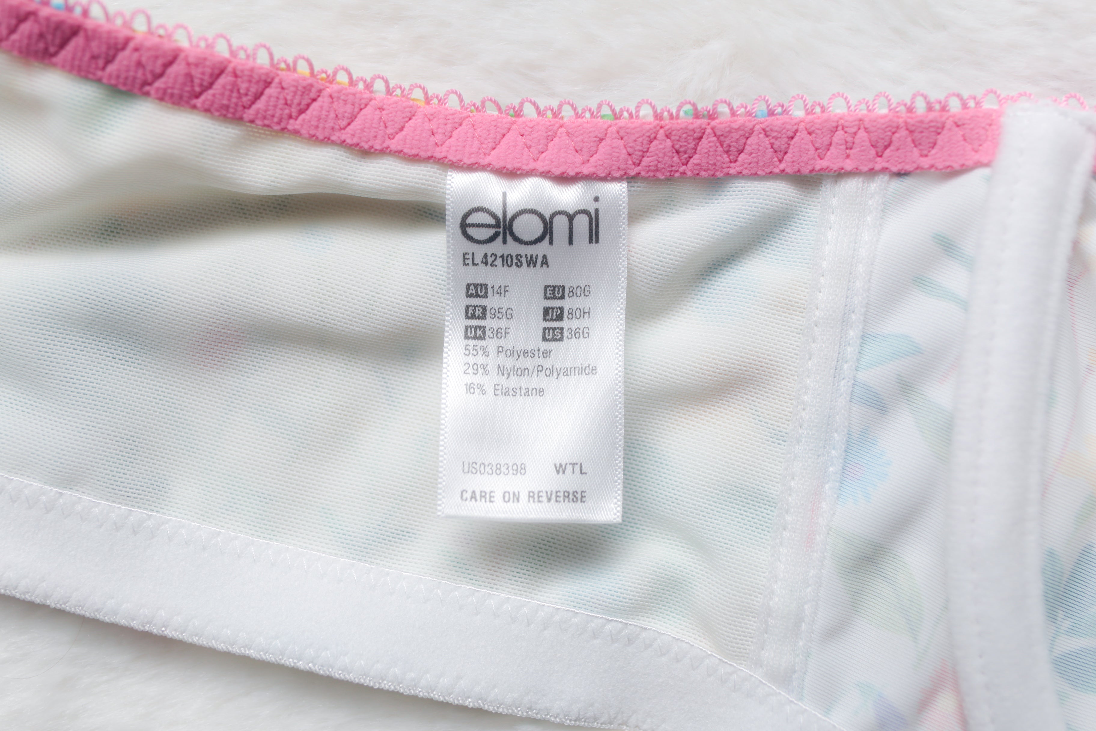 Elomi Maya Plunge EL4210 Unlined Full Coverage Underwire Bra Floral White US 36G UK 36F