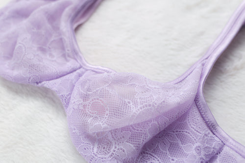 Victoria's Secret Vintage Y2K Unlined Sheer Lace Bra Purple Lilac 34B