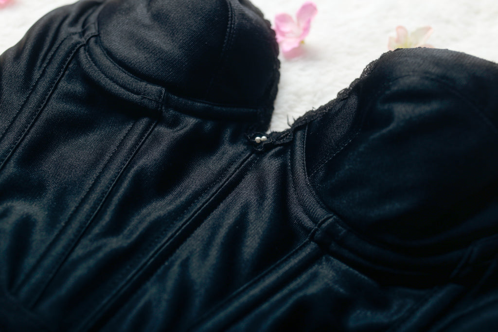 Carnival 34A Satin Bridal Basque Corset Bustier Bra Black