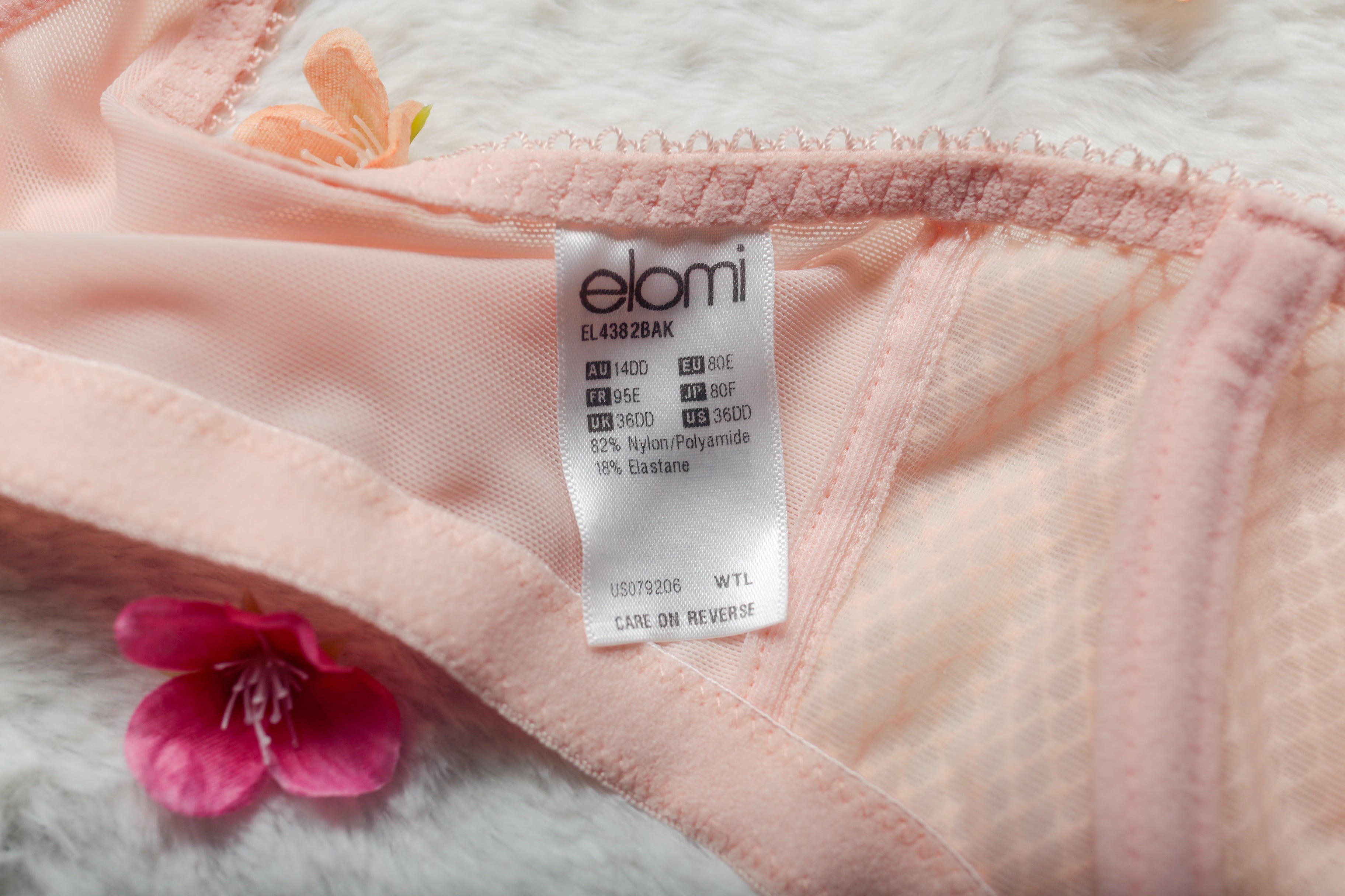 Elomi 36DD EL4382 Charley Side Support Plunge Bra Unlined Underwire Bra Pink