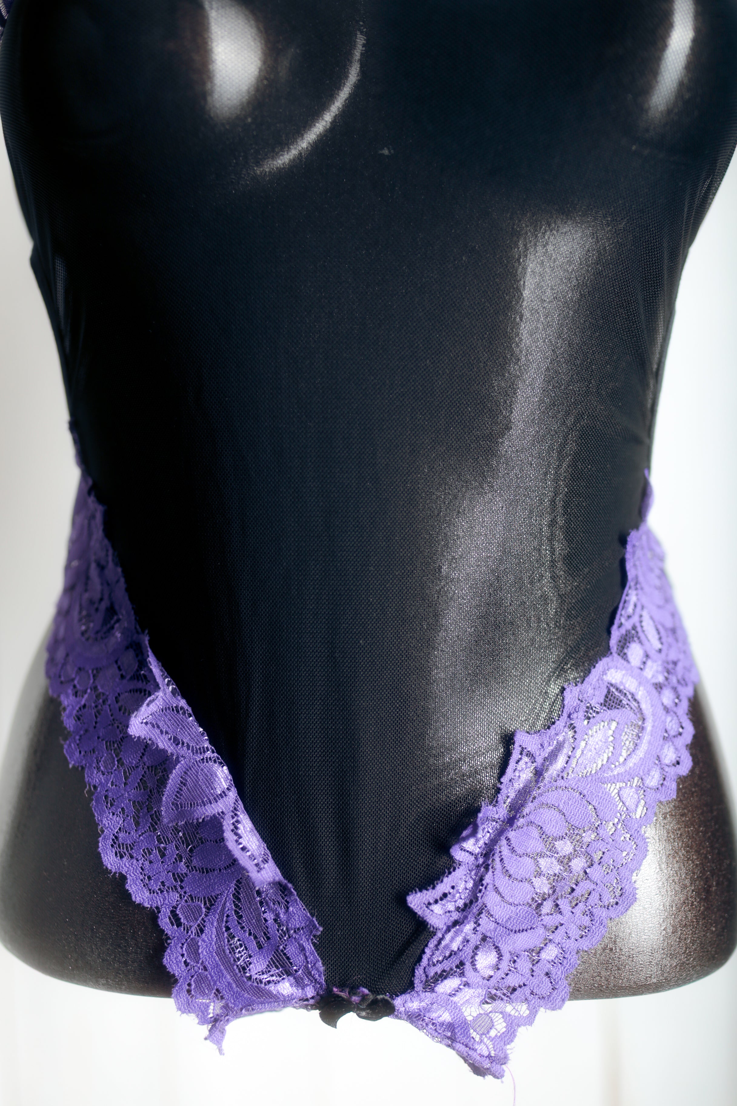 Sheer Mesh and Lace Choker Halter Bodysuit Teddy Medium