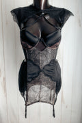 Victoria's Secret 34C Boned Corset Bustier with Garter Straps Black