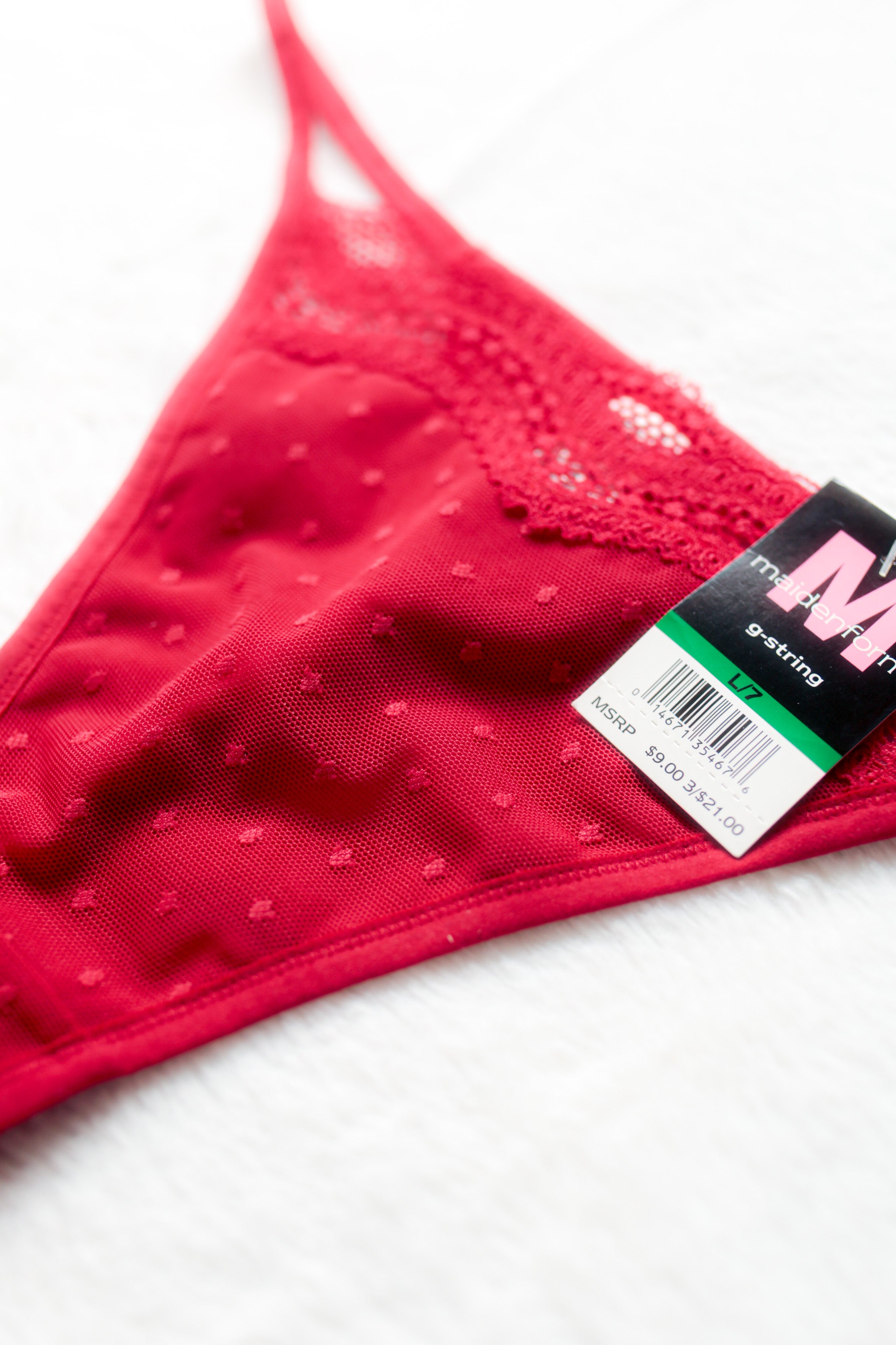 Maidenform G-string Mesh Polka Dot Thong 7 Large Red NEW