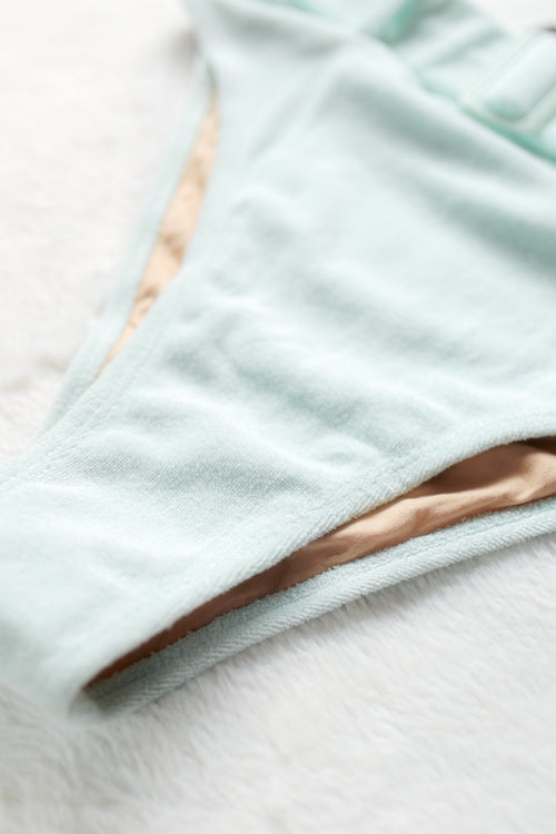 Forplay Cayman Belted Terry Cloth Bikini Swim Bottom Underwear Large Light Blue