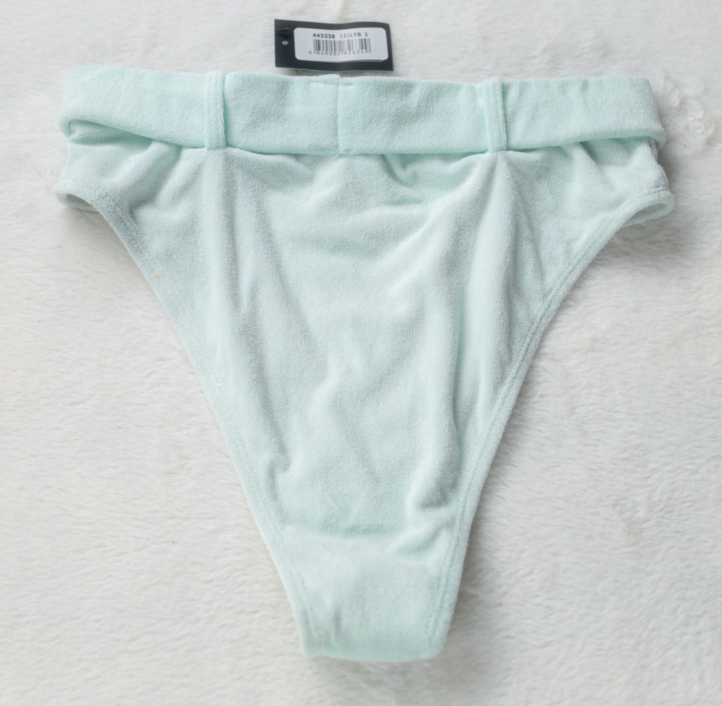Forplay Cayman Belted Terry Cloth Bikini Swim Bottom Underwear Large Light Blue