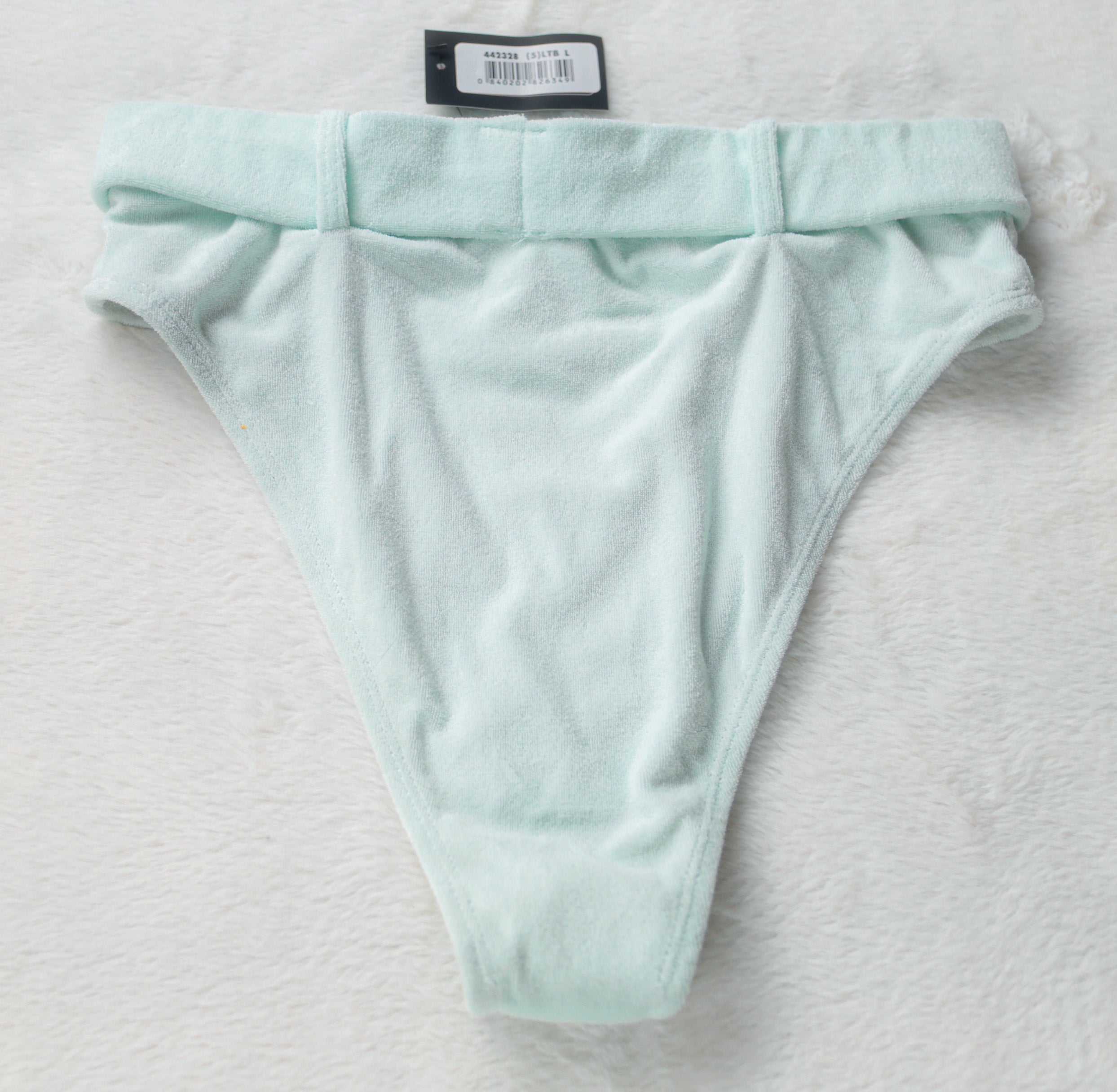 Forplay Cayman Belted Terry Cloth Bikini Swim Bottom Underwear Large Light Blue