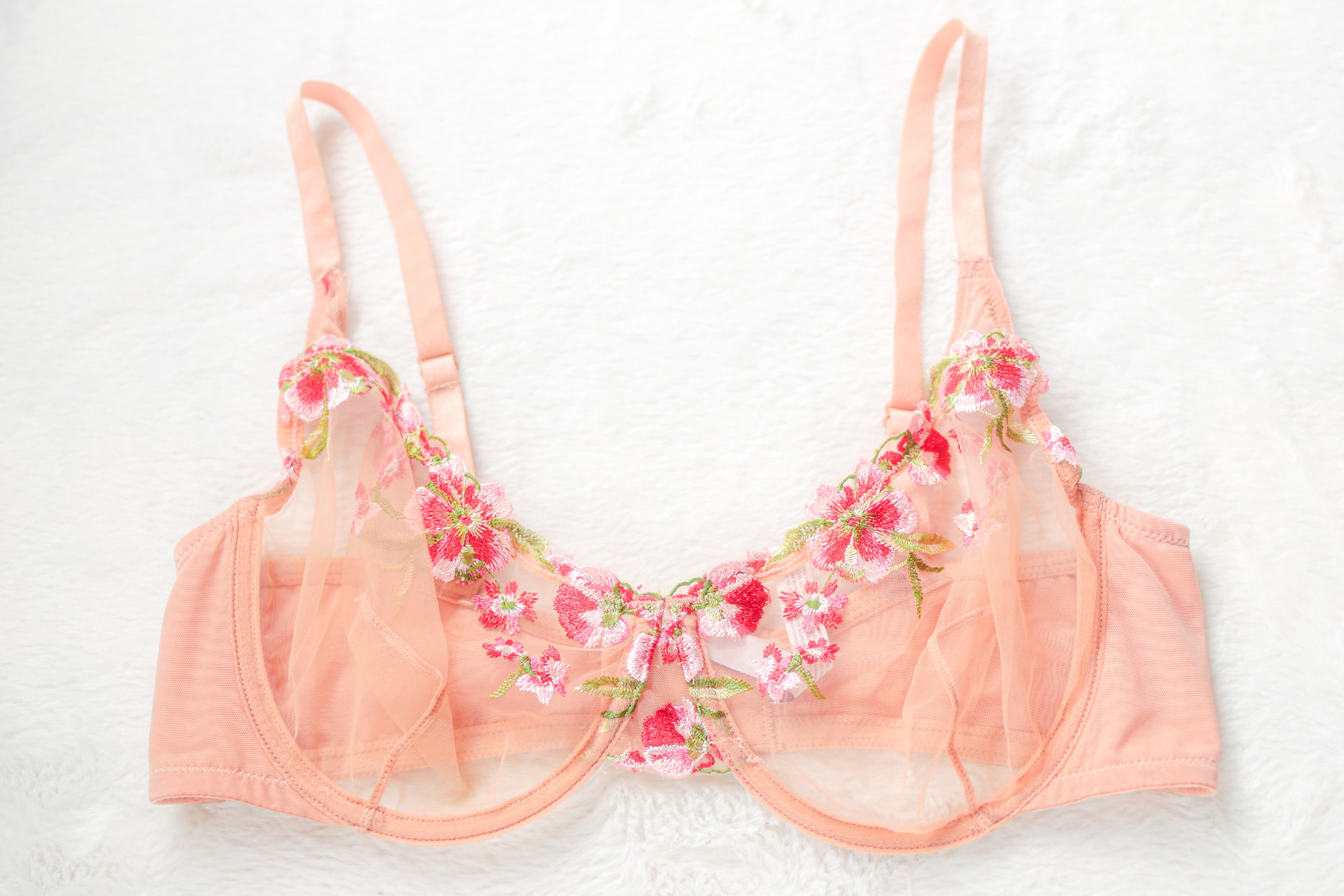 Adore Me Unlined Sheer Embroidered Floral Mesh Fairy Balconette Bra Beige 38C
