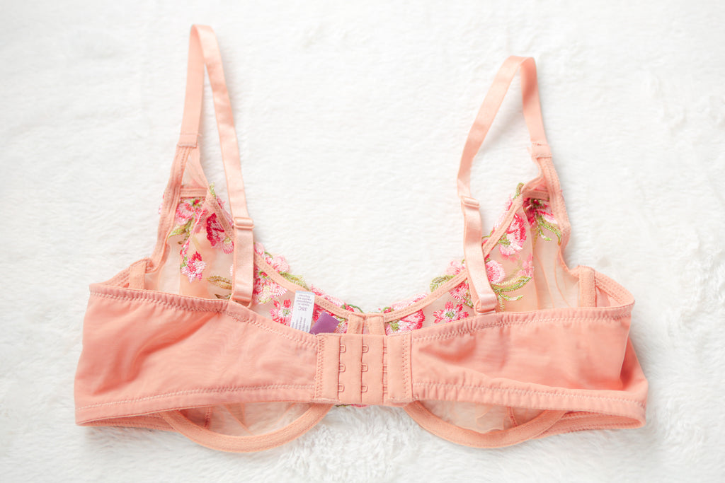 Adore Me Unlined Sheer Embroidered Floral Mesh Fairy Balconette Bra Beige 38C