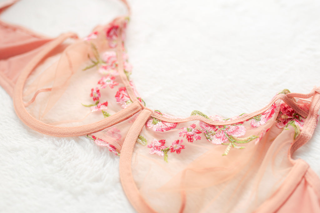 Adore Me Unlined Sheer Embroidered Floral Mesh Fairy Balconette Bra Beige 38C