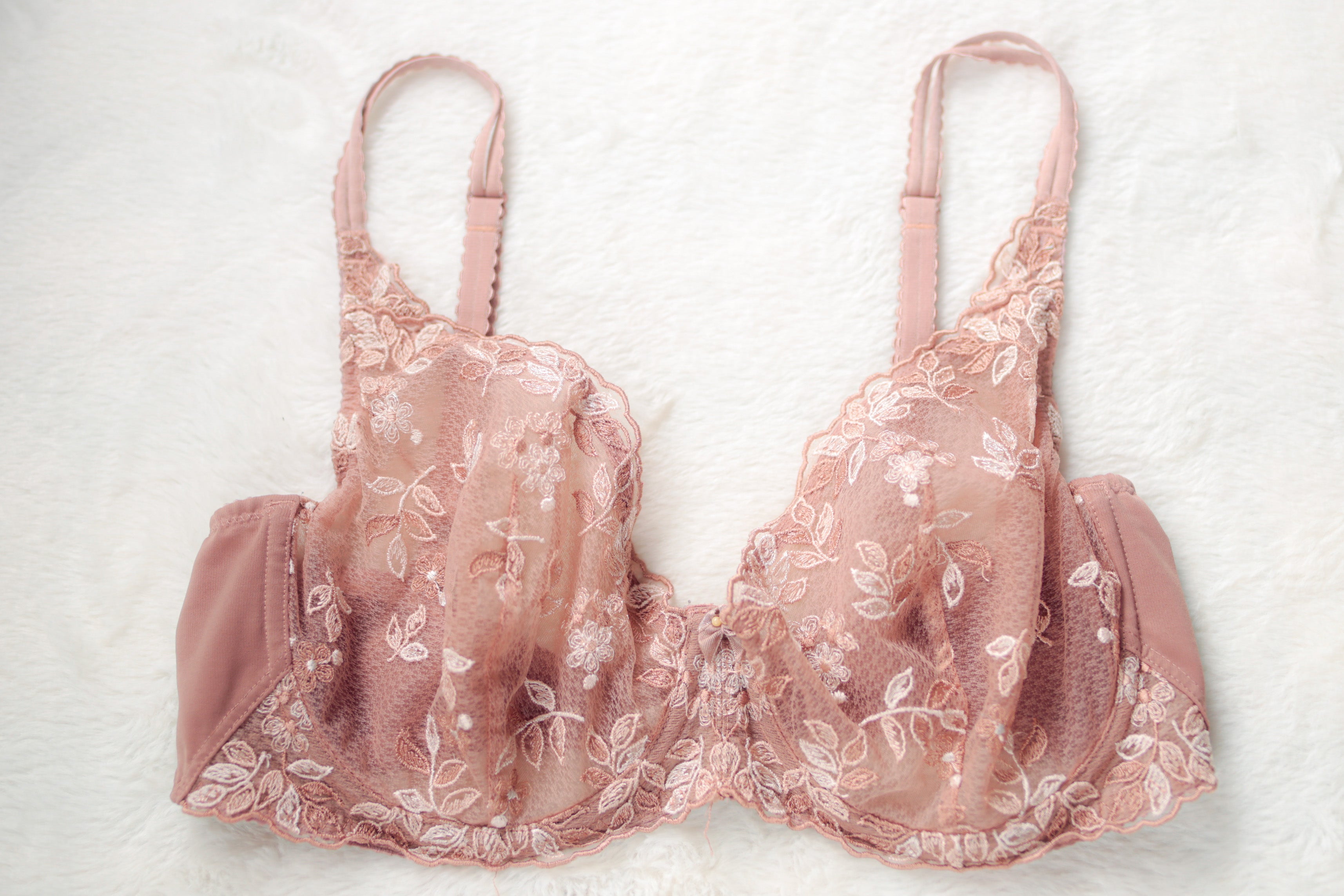 Wacoal Vintage Flower Fields 85731 Embroidered Floral Sheer Unlined Underwire Bra Beige 36DD