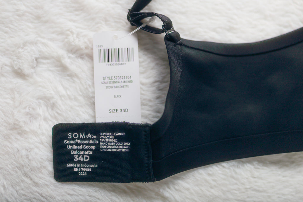 Soma Essentials 34D Unlined Scoop Balconette T-shirt Bra Black NEW