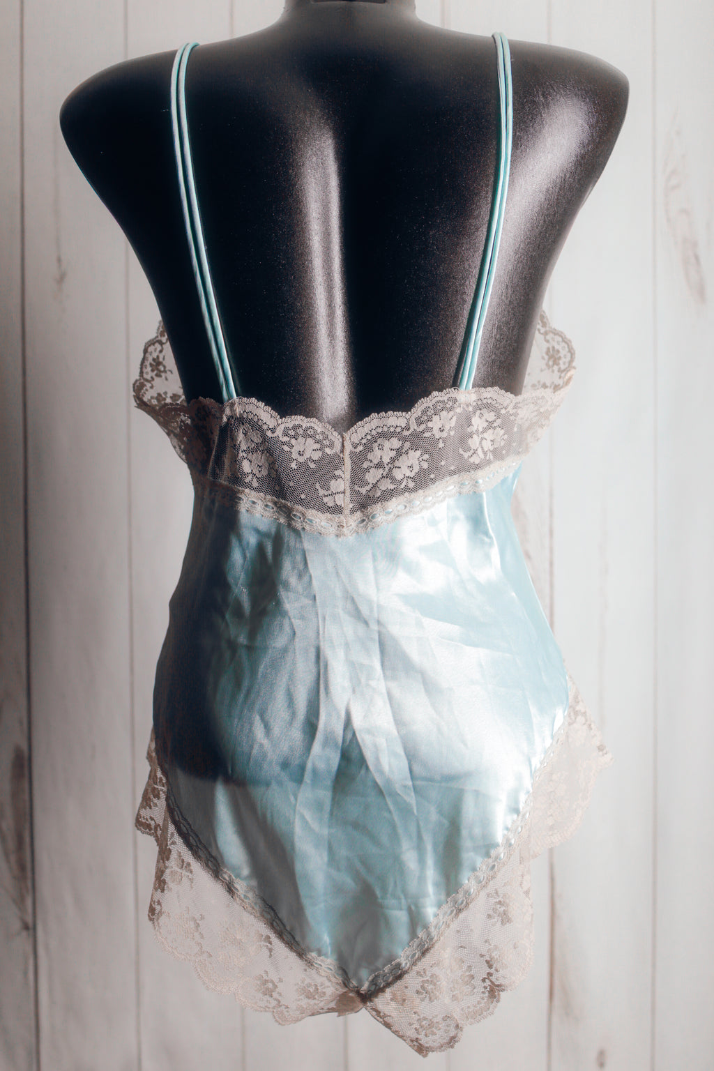 Val Mode Vintage Victorian French Maid Satin Lace Teddy Lingerie Blue Medium