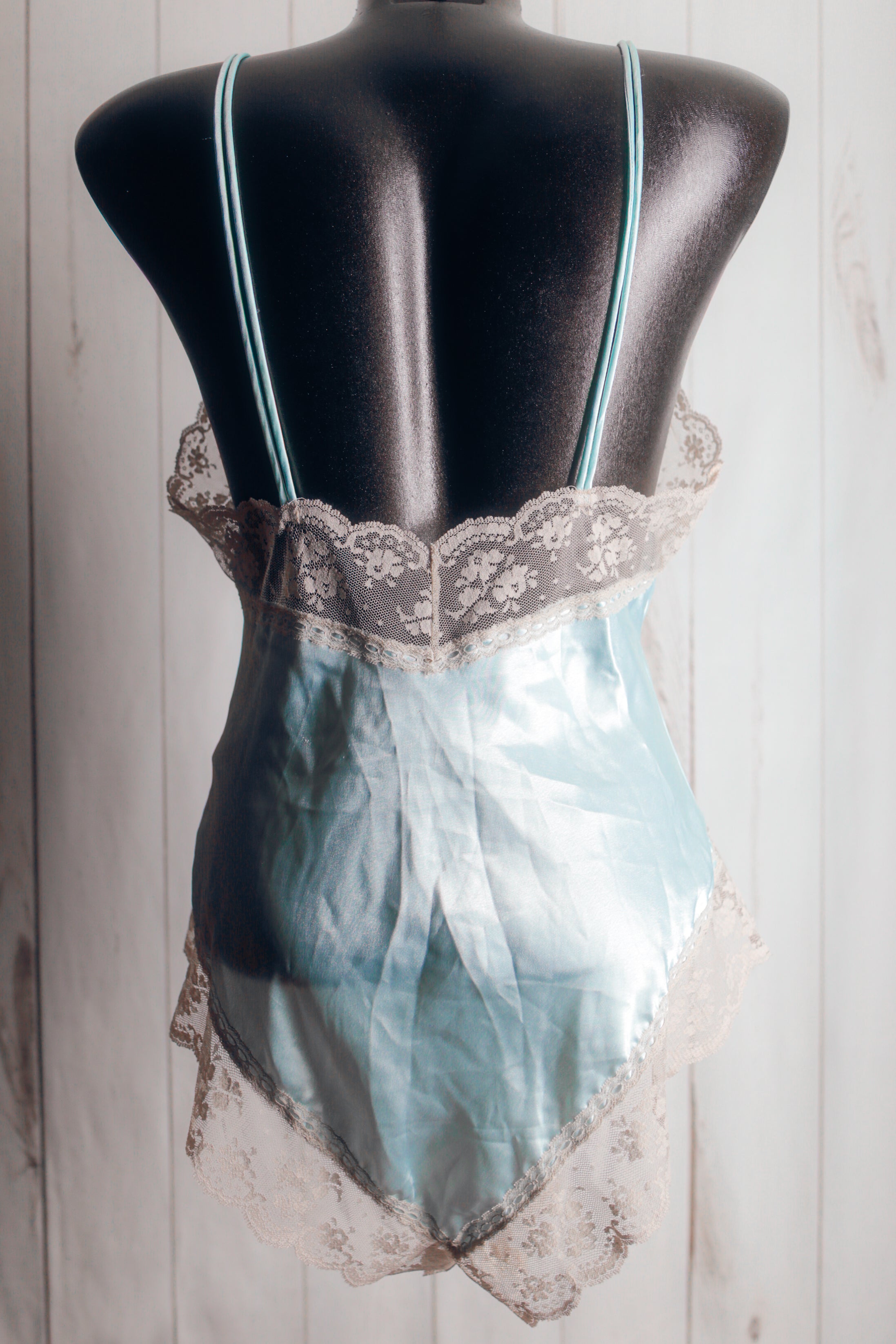 Val Mode Vintage Victorian French Maid Satin Lace Teddy Lingerie Blue Medium