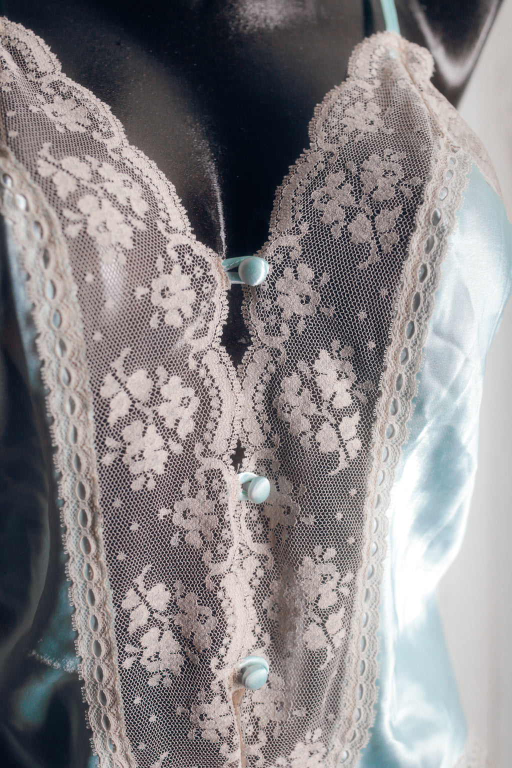 Val Mode Vintage Victorian French Maid Satin Lace Teddy Lingerie Blue Medium