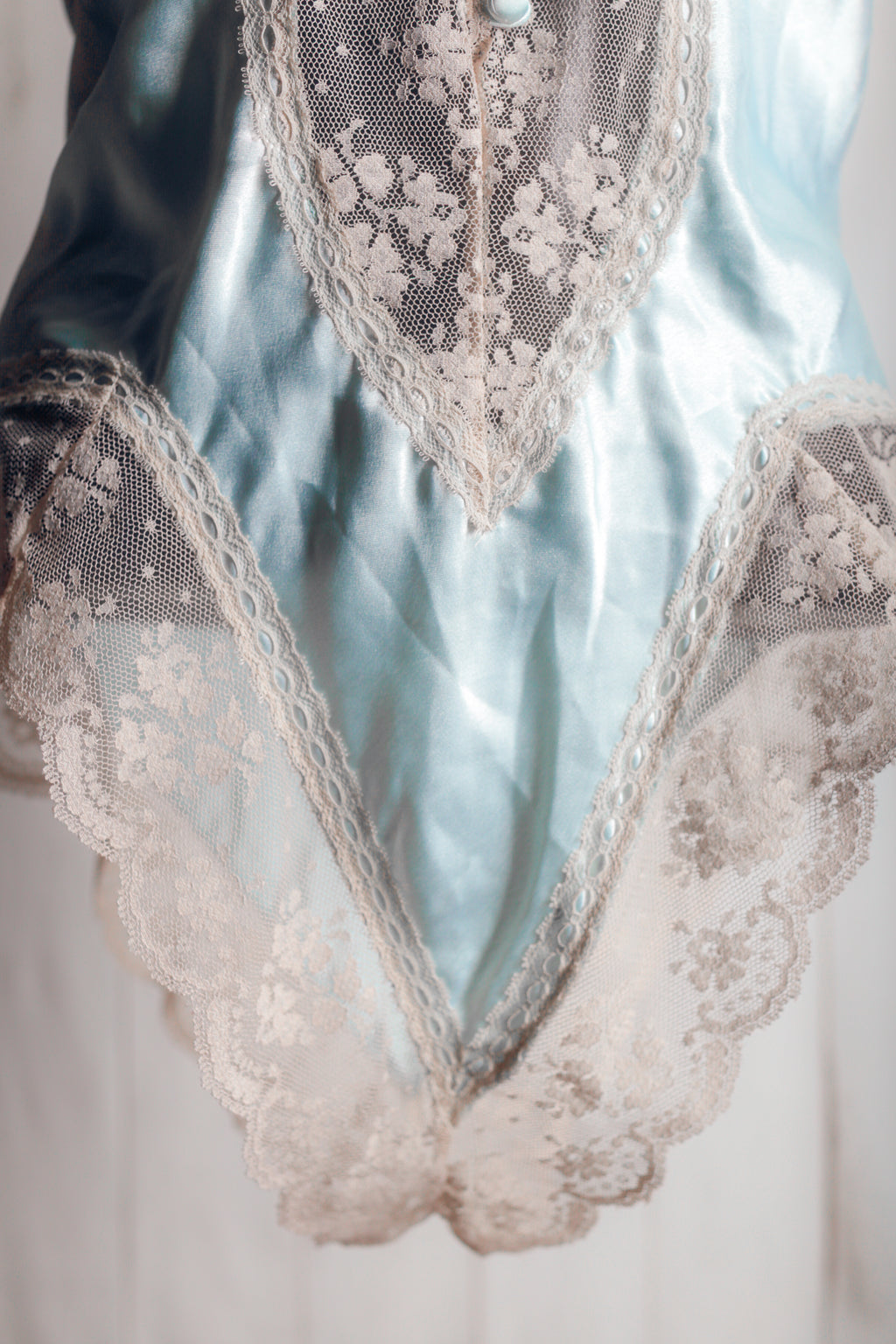 Val Mode Vintage Victorian French Maid Satin Lace Teddy Lingerie Blue Medium