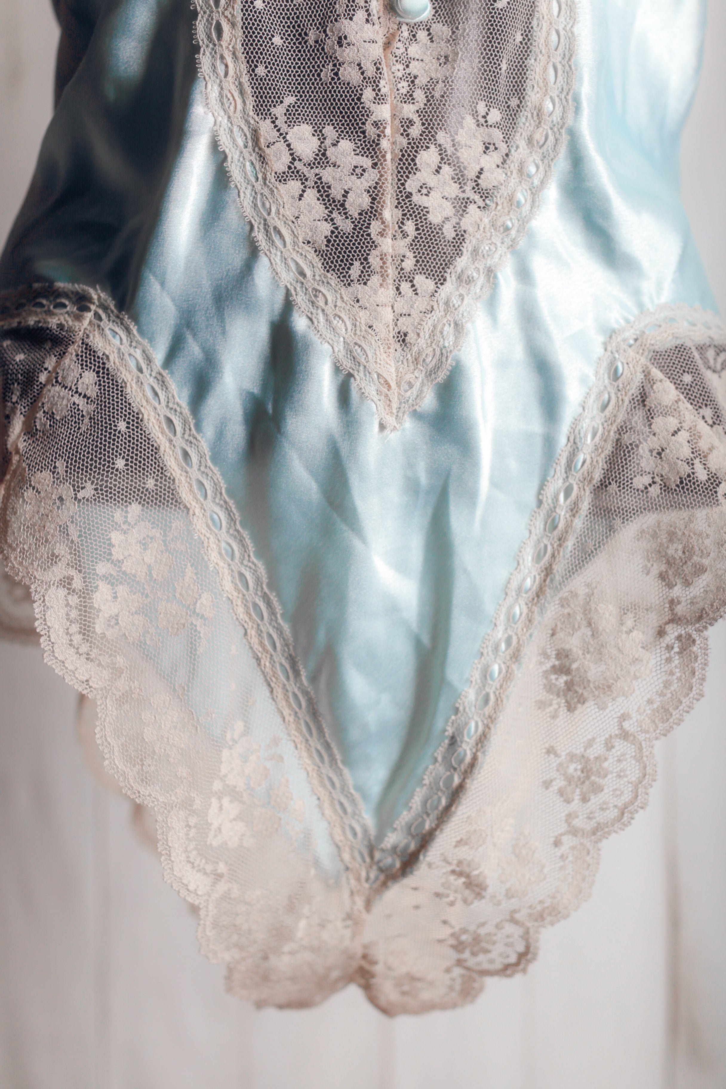 Val Mode Vintage Victorian French Maid Satin Lace Teddy Lingerie Blue Medium