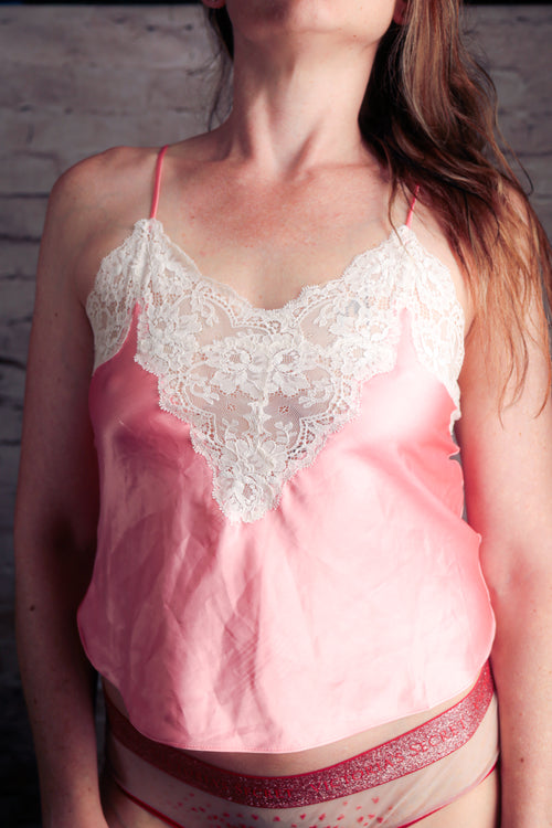 Morgan Taylor Fantasies Vintage 80s Satin Lace Camisole Small Pink