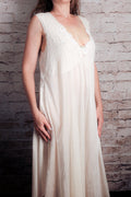 Delta Burke Vintage Satin Embroidered Lace Slip Dress Gown Peignoir Lingerie Ivory 1X XL