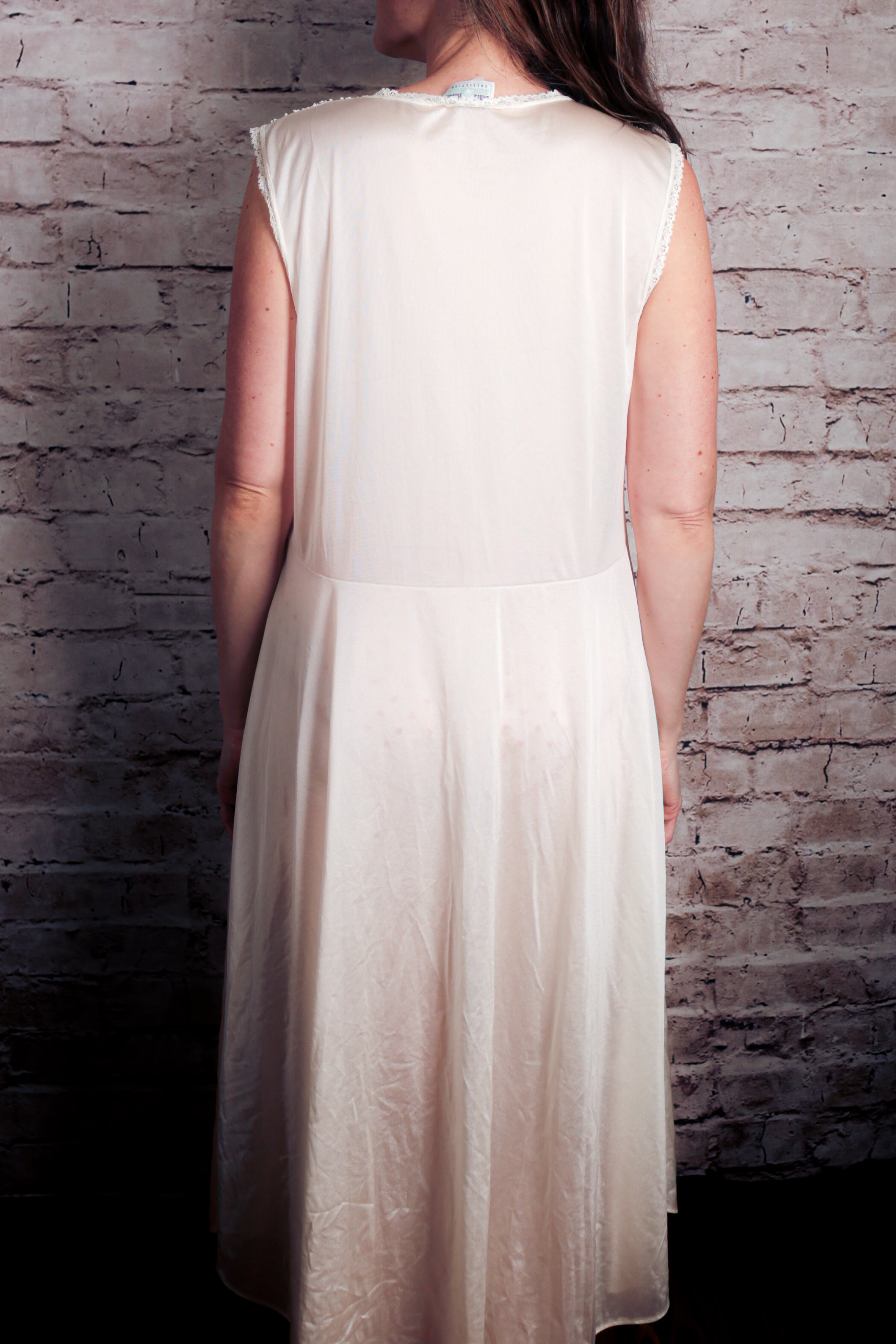 Delta Burke Vintage Satin Embroidered Lace Slip Dress Gown Peignoir Lingerie Ivory 1X XL