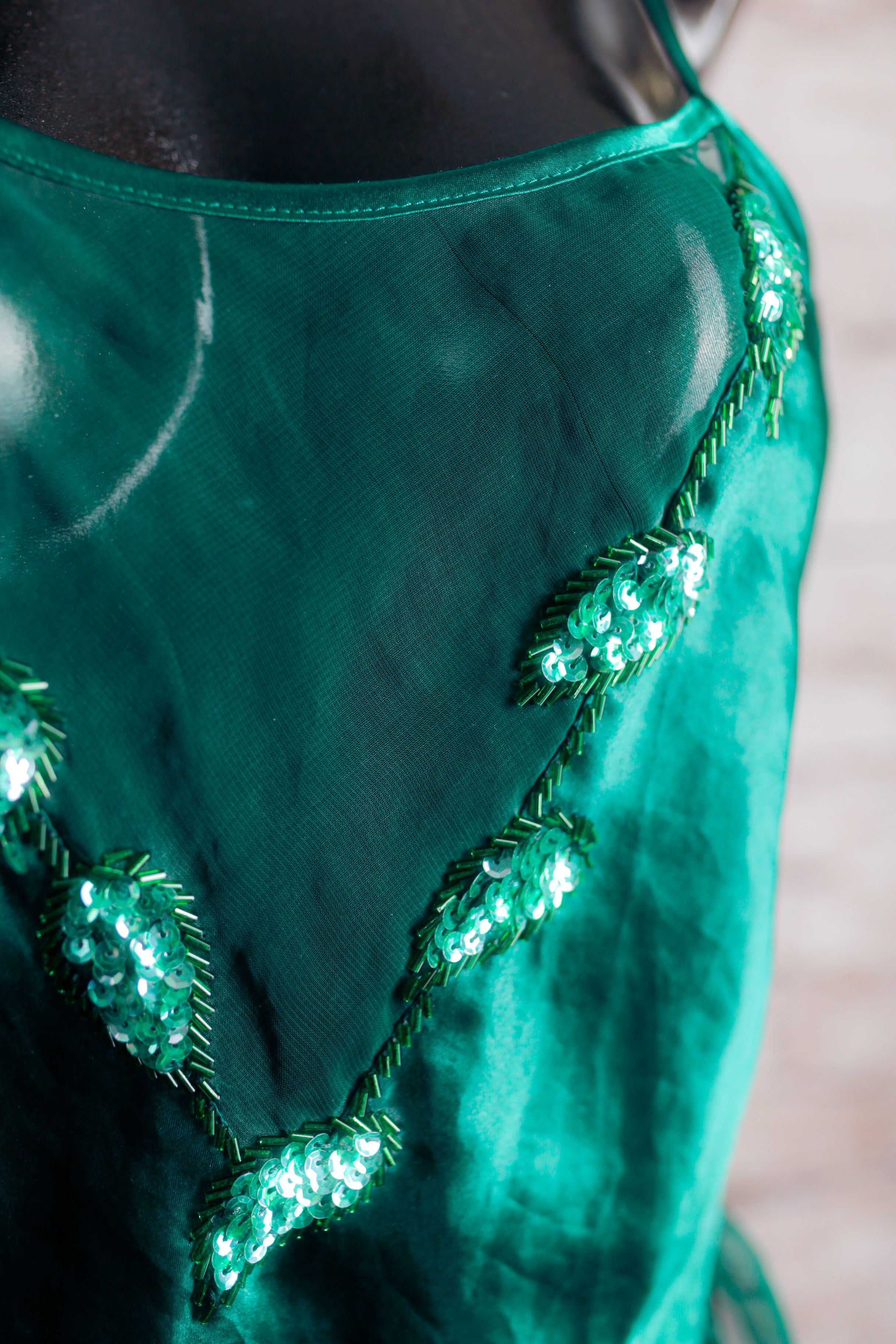 Victoria's Secret Vintage 90s Gold Label Sequin Satin Lingerie Teddy Medium Green