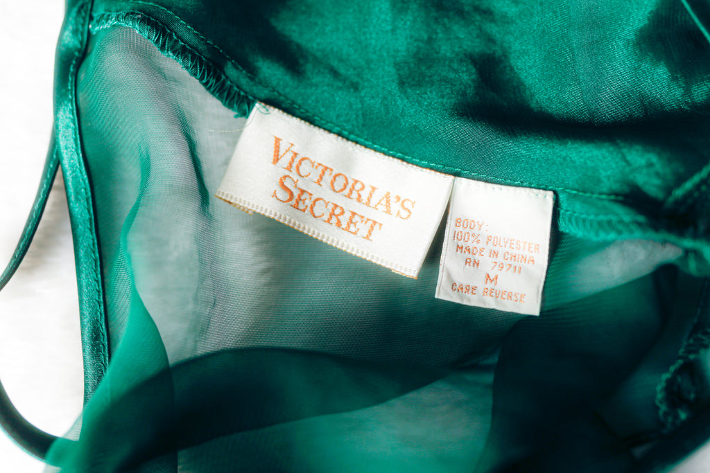 Victoria's Secret Vintage 90s Gold Label Sequin Satin Lingerie Teddy Medium Green