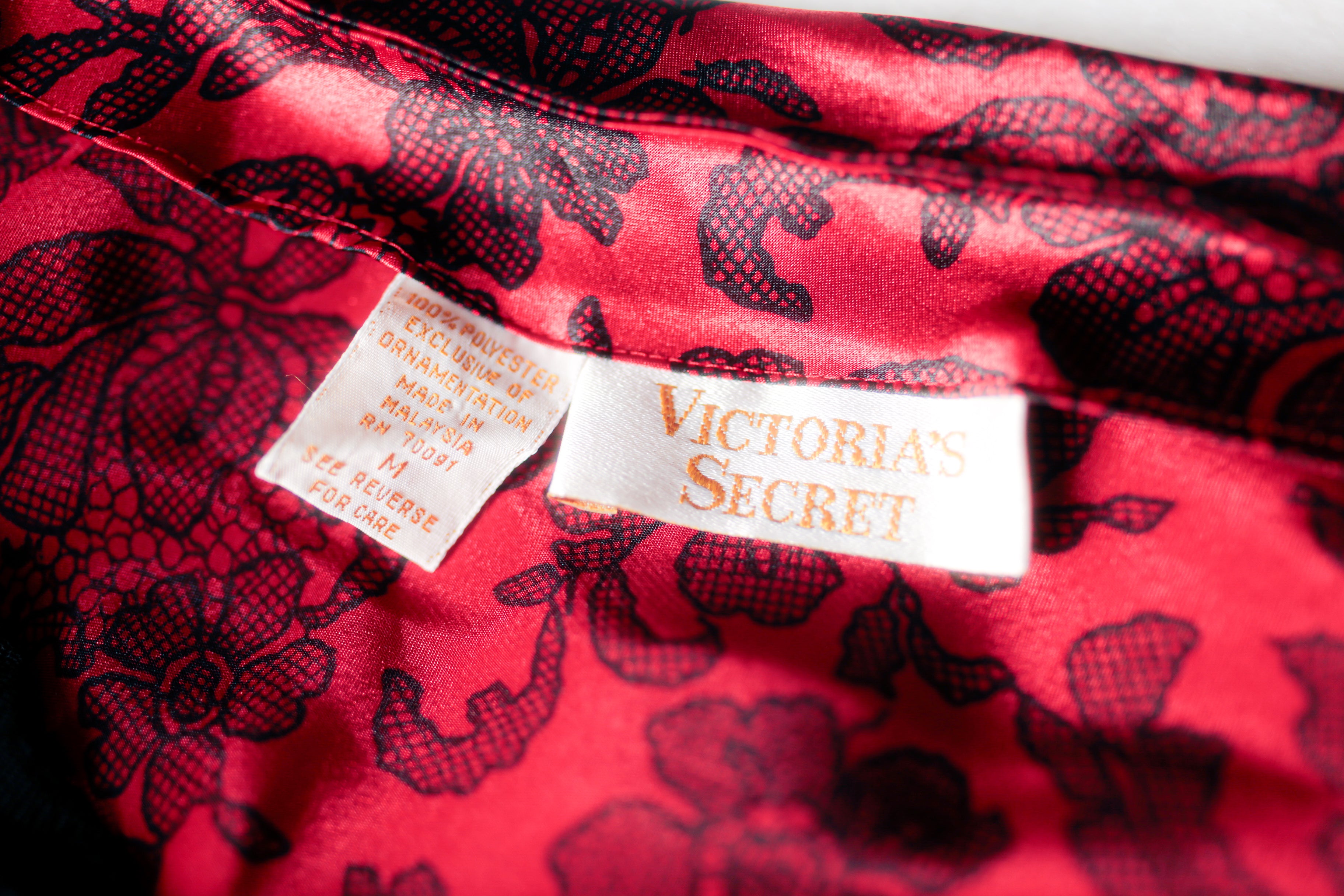 Victoria's Secret Vintage 80s Gold Label Satin Floral Lingerie Teddy Medium Red Black