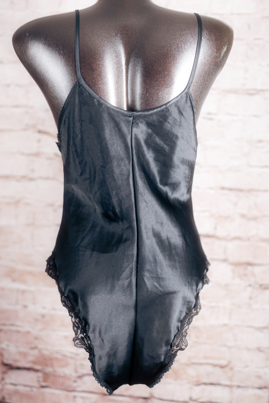 Victoria's Secret Vintage 80s Gold Label Satin Lingerie Teddy Medium Black