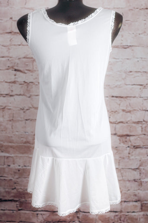 Imerman Sugar Kane Vintage 70s Girls Teen Satin Lace Trim Elegant Skirted Full Slip 14 1/2 Large Bridal White