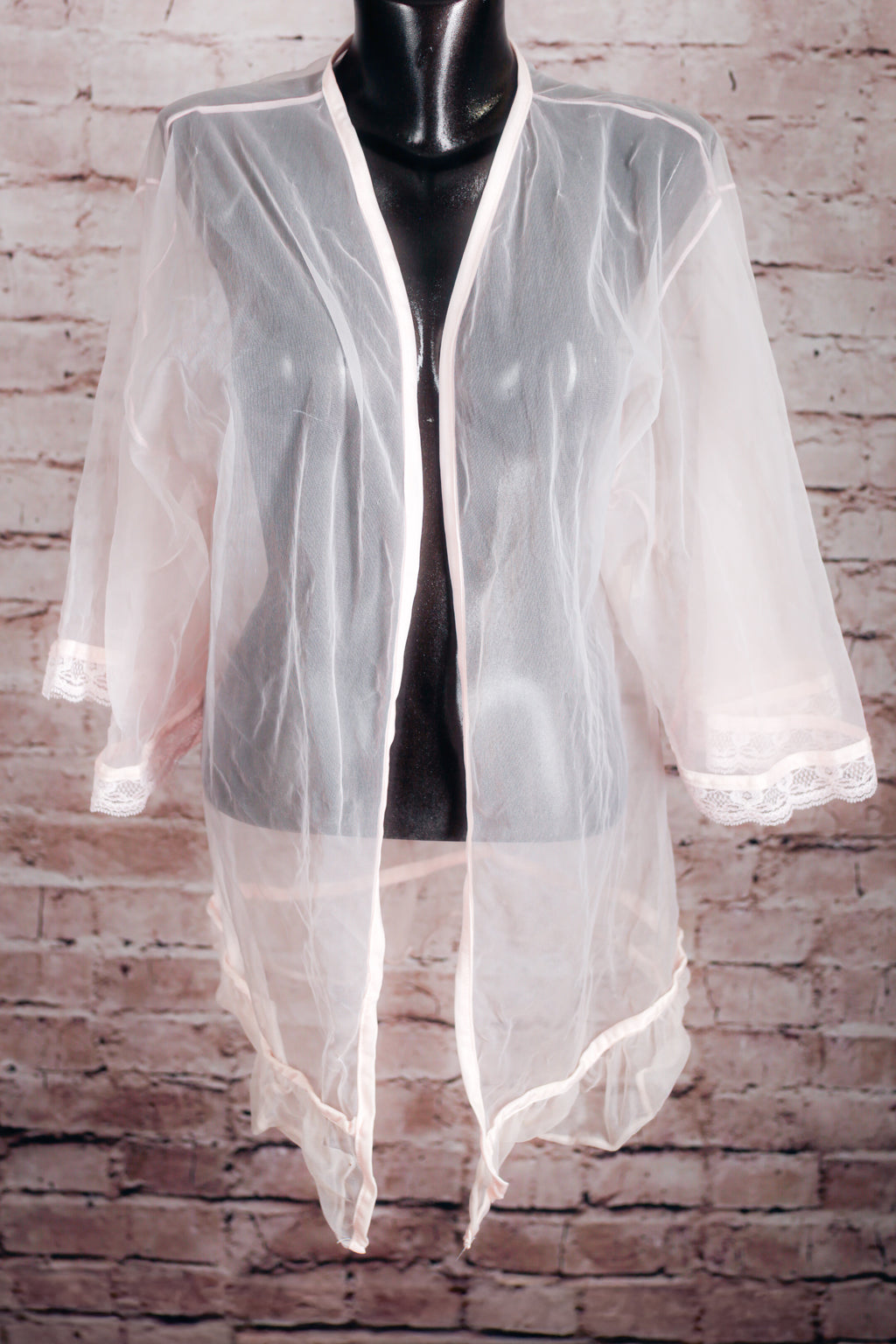 Inhibitions Vintage Sheer Mesh Peignoir Shawl Negligee Lingerie Medium Pink