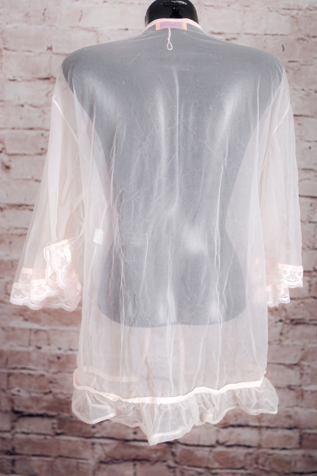 Inhibitions Vintage Sheer Mesh Peignoir Shawl Negligee Lingerie Medium Pink