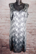 Coalesce Collection Vintage Satin Elegant Floral Full Slip Chemise XL 1X Black Silver
