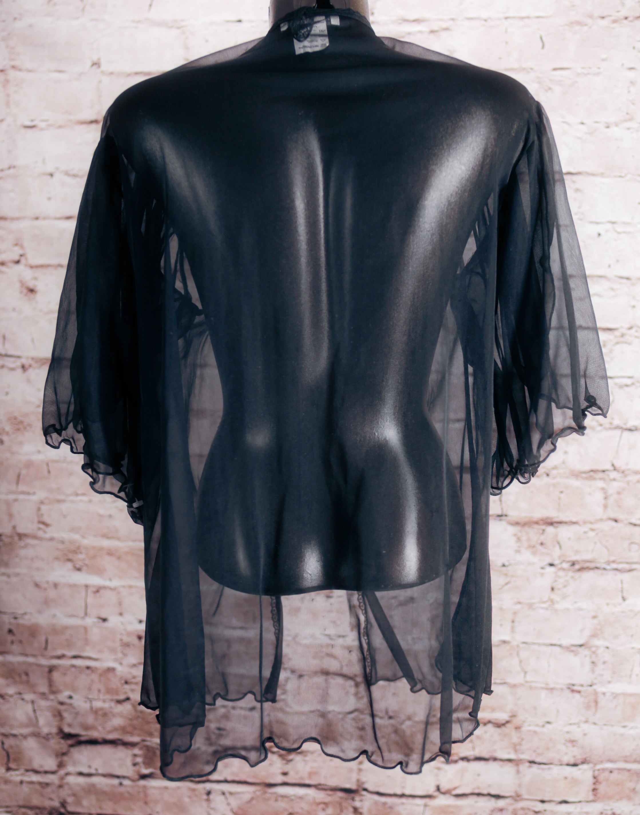 Cinema Etoile Seductive Wear Vintage Sheer Mesh Peignoir Shawl Negligee Lingerie Large Black