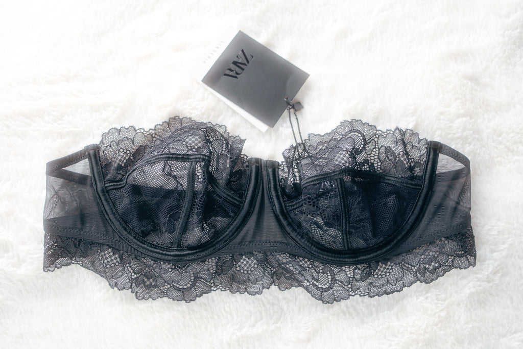 Zara Lingerie Unlined Lace Underwire Strapless Balconette Bra Black 34B NEW