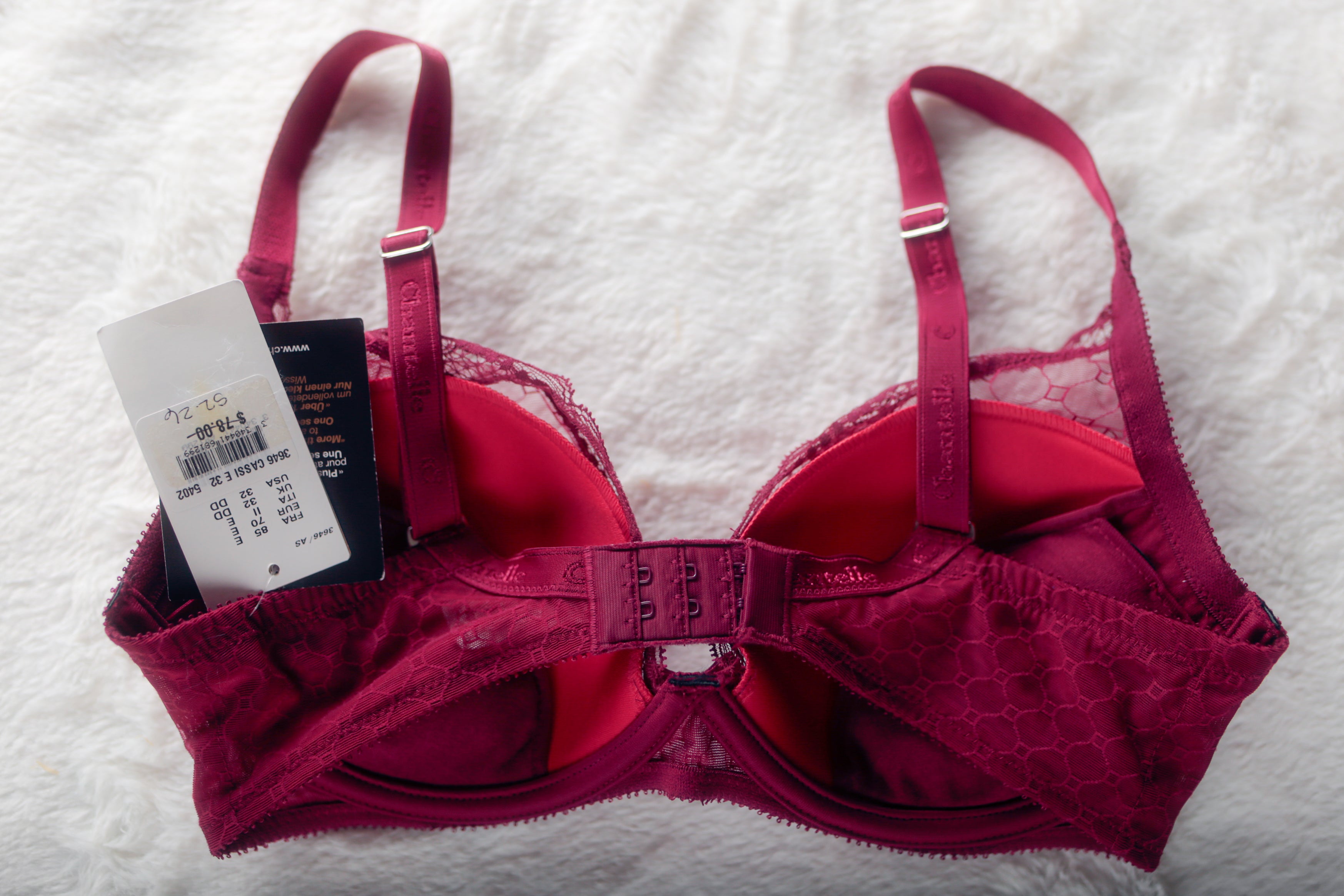 Chantelle 32DD C Chic Molded Plunge Push-up Underwire Bra Red NEW