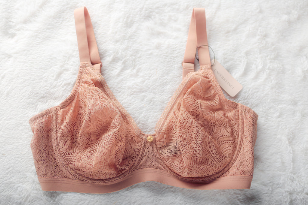 Understance 38DDD Zoe Smooth Coverage Unlined Sheer Lace Bra Beige NEW