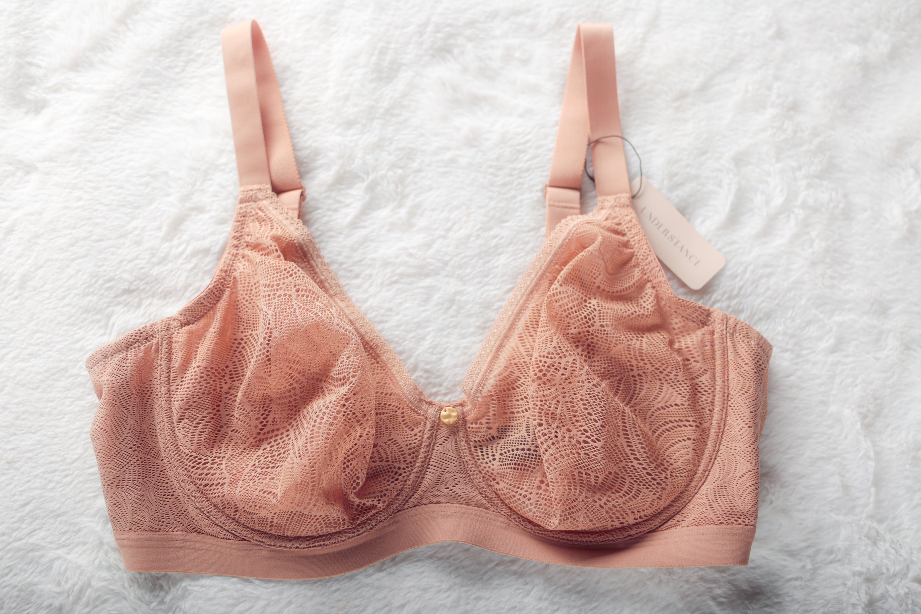 Understance 38DDD Zoe Smooth Coverage Unlined Sheer Lace Bra Beige NEW