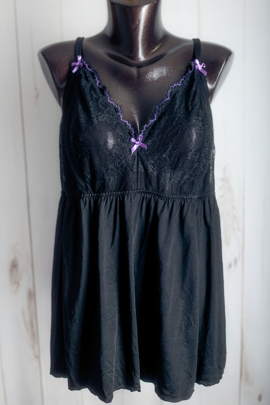 Cacique Sheer Unlined Lace Babydoll Chemise Lingerie 22 / 24 Black