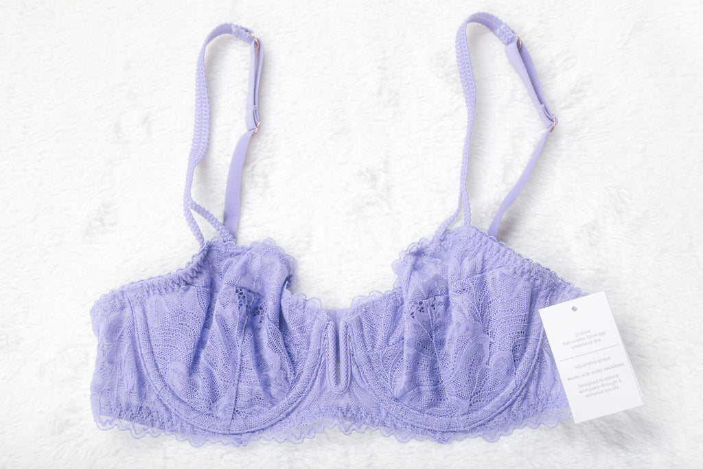 Auden Unlined Semi-sheer Lace Underwire Balconette Bra Purple 32A NEW