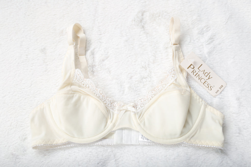 Lady Princess Vintage 80s Retro Glam Sheer Panel Underwire Bra Ivory 34B NEW