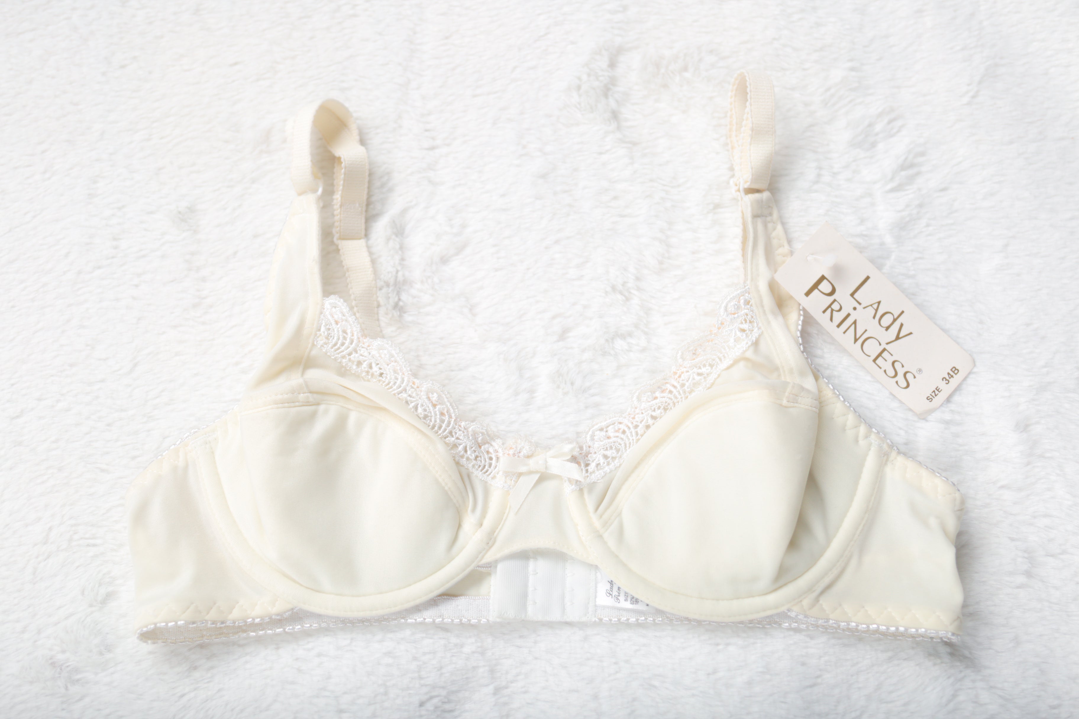 Lady Princess Vintage 80s Retro Glam Sheer Panel Underwire Bra Ivory 34B NEW