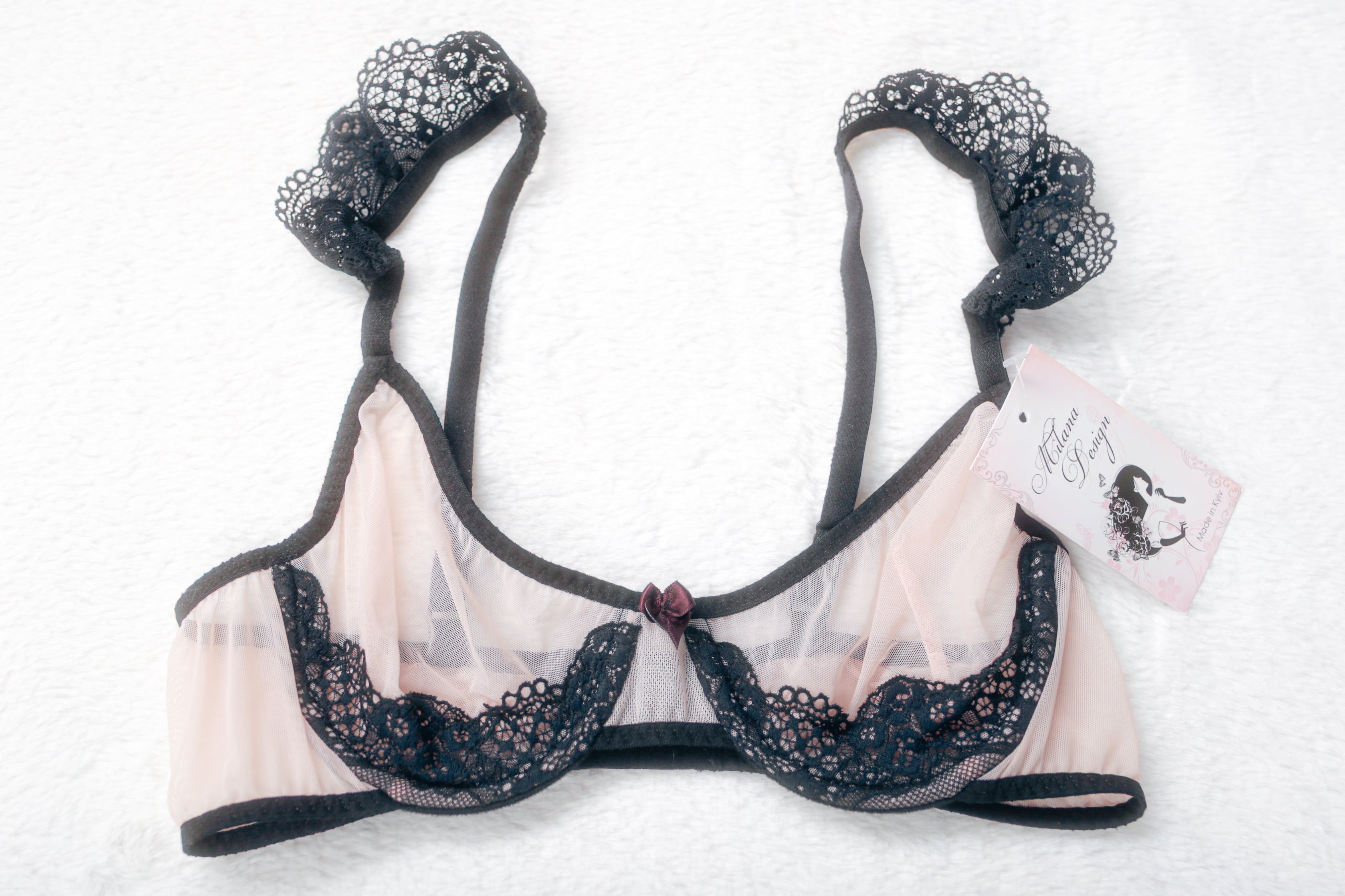 Milana Unlined Sheer Mesh Underwire Bra Pink and Black 34B