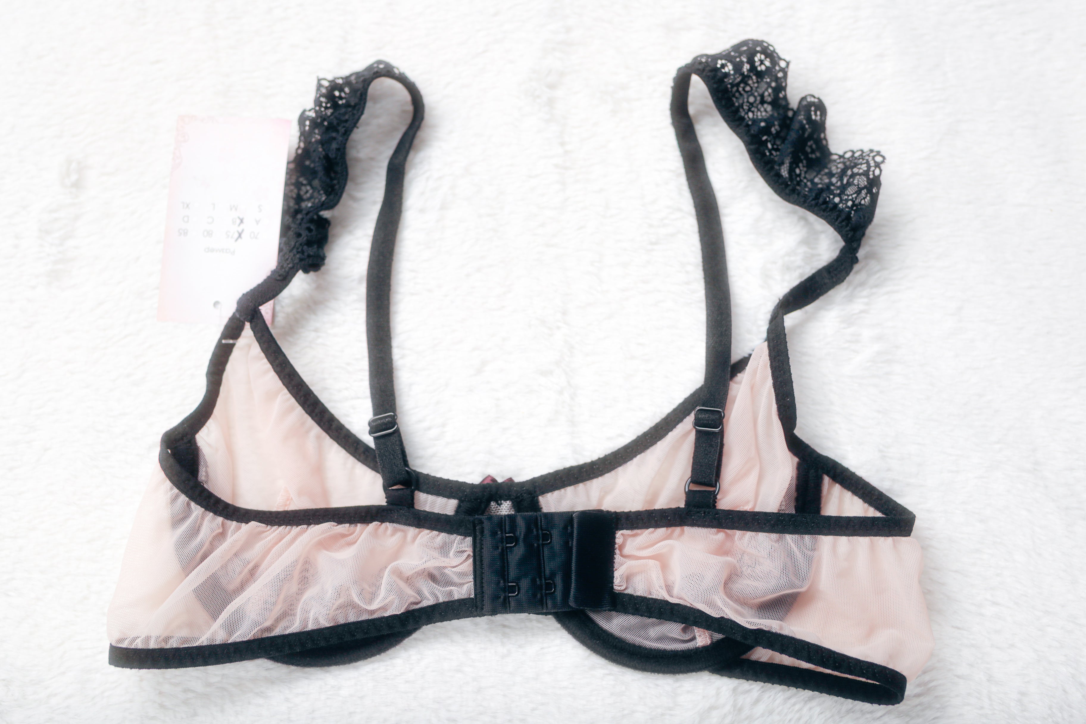 Milana Unlined Sheer Mesh Underwire Bra Pink and Black 34B