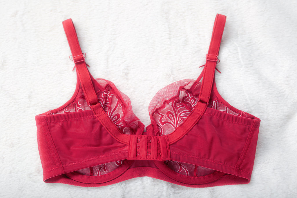 Felina Unlined Floral Semi Sheer Mesh Demi Bra Red Underwire 32DD